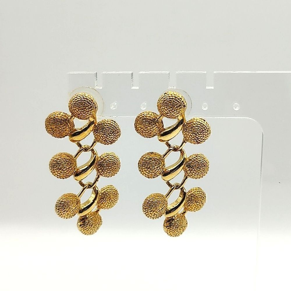 Textured Dangle Drop Earrings Gold Tone Vintage